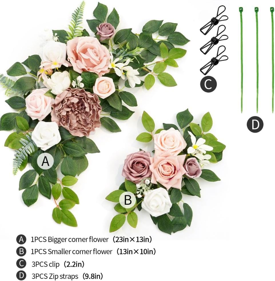 Wedding decor (pack of 2) Welcome Sign Flower Backdrop Garland For Ceremony Reception Wall Easel Home Decoration Entryway Faux Outdoor Board Head Table Decor (Dusty Rose)