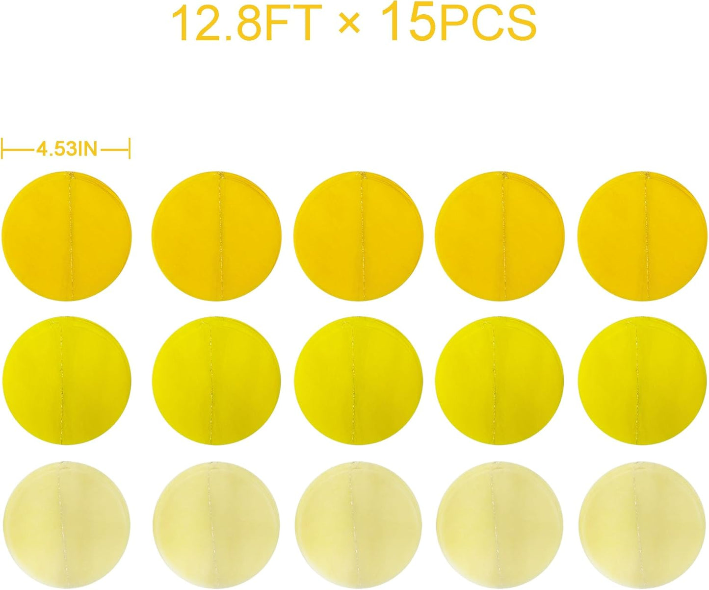 192Ft Yellow Party Decorations Ombre Yellow White Big Polka Dots Backdrop Streamer Gradient Yellow Tissue Paper Circle Dot Hanging Garland for Lemon Bee Sunflower Birthday Baby Shower Party Supplies
