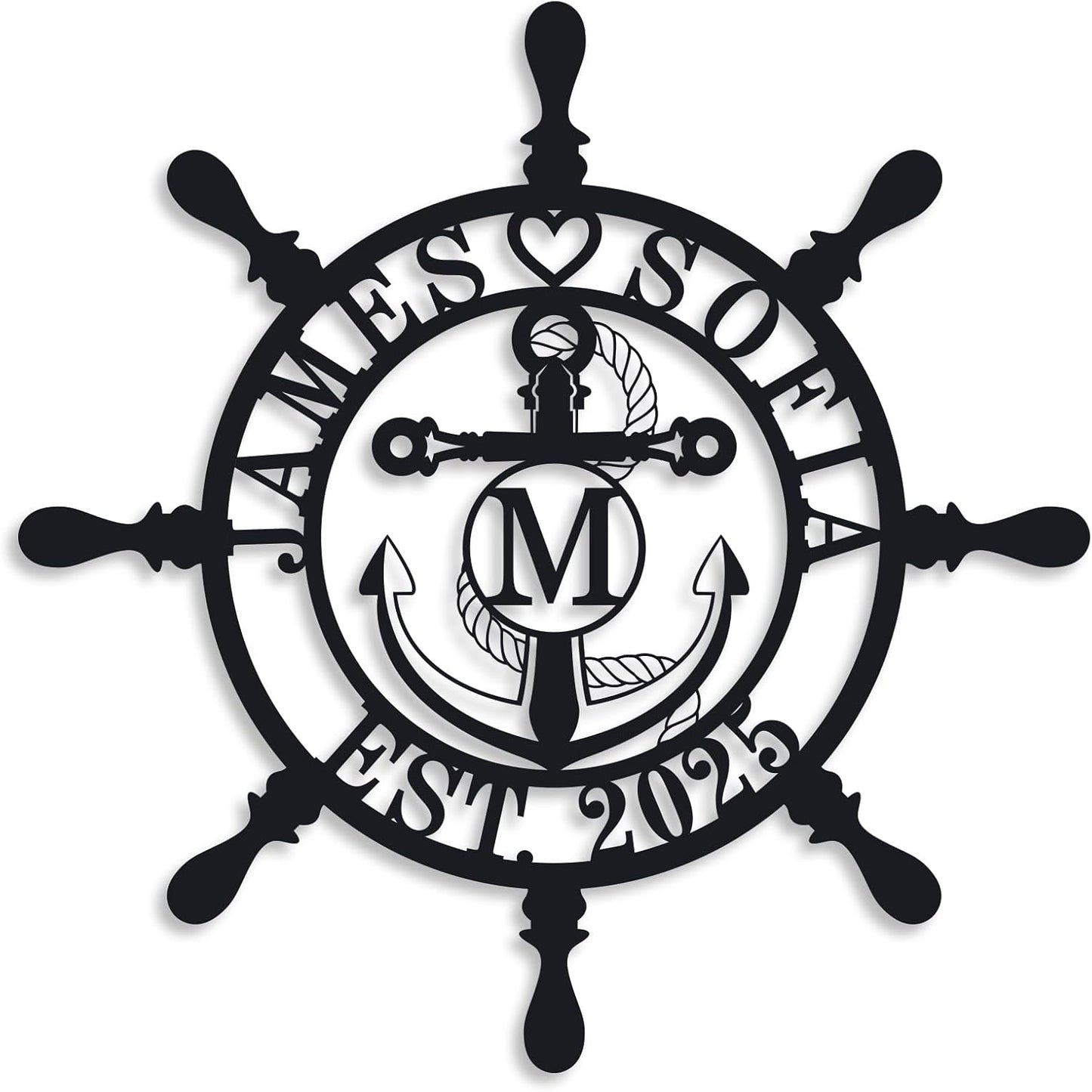 Personalized Ship Wheel Metal Sign, Customized Nautical Wall Decor, Anchor Compass Metal Sign, Family Name Sign, Monogram Wall Decor, Last Name Signs for Home, Housewarming Gift