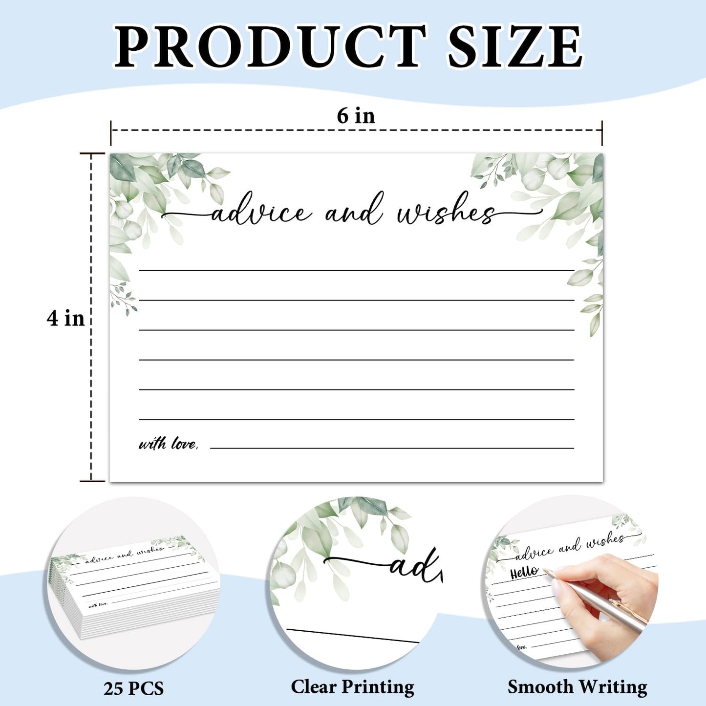 Green Left Advice and Wishes Cards for the New Mr and Mrs, Wedding, Bridal Shower, Baby Shower, Graduation, Party Decorations, 25 PCS 4x6 Inches Card-006