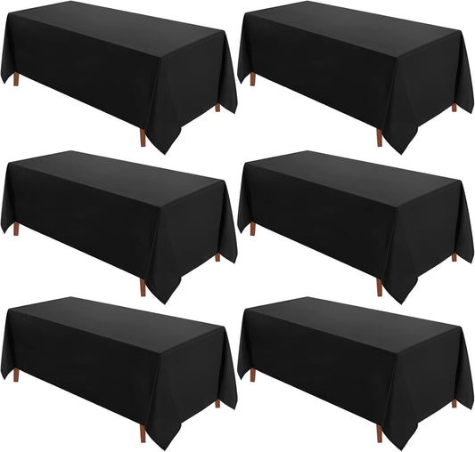 VidaFete Table Cloth 90 * 132inch 6 Pack Rectangle Tablecloth Polyester, Stain Wrinkle Resistant Polyester Dining Table Cover for Kitchen Dinning Party Wedding Rectangular Tabletop Decoration(Black)