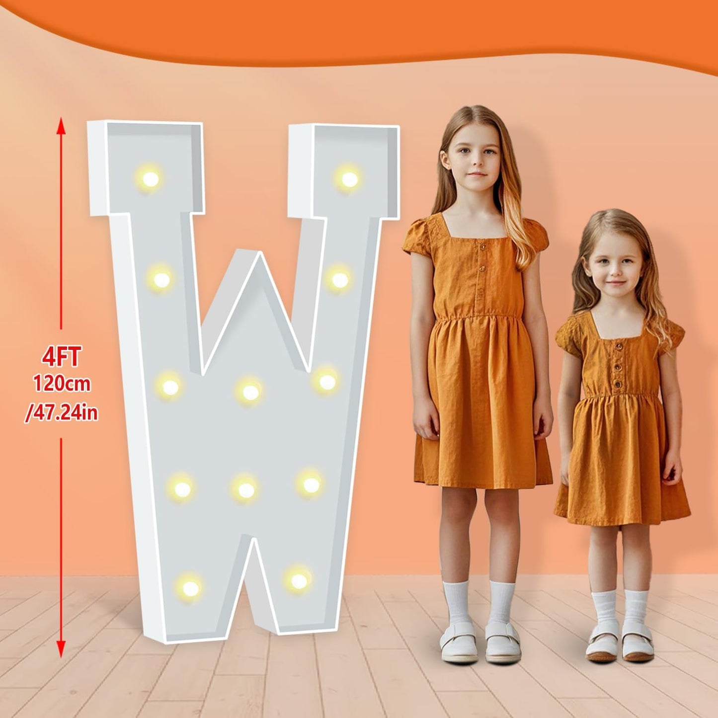 4FT Marquee Letters, Warm Light Marquee Light Up Letters W, Large Light Up Letter for Birthday Anniversary Wedding Engagement Decorations, Big Letter Signs for Party Decor