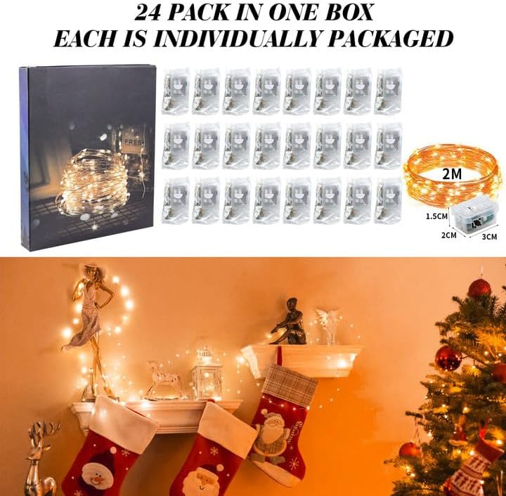 ZGWJ 24 Pack Halloween Fairy Lights Battery Operated, 7ft 20 Mini LED Halloween Fairy String Lights Silver Wire 3 Modes Waterproof for DIY, Parties, Bedroom Decorations,Orange