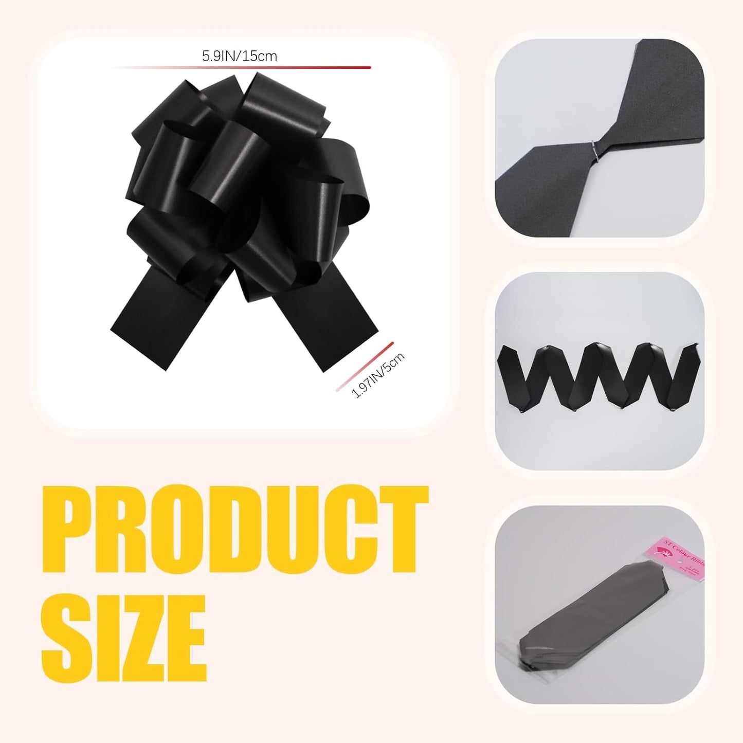 6 PCS 6 Inch Black Pull Bows - Perfect for Gift Wrapping, Wedding Decor, Car Bows, Birthday Parties, Christmas and Valentine's Day