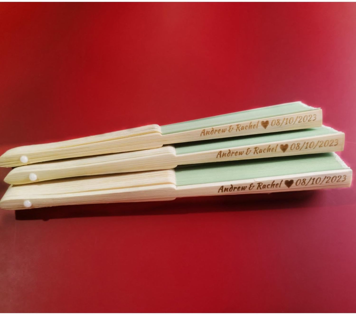 Personalized Wedding Fans Handheld Folding Fans (150Pcs) - Custom Engraved Green Silk Fans for Bridal Shower Favor/Baby Shower Favor, Birthdays Party Gifts/Gifts for Party Guests