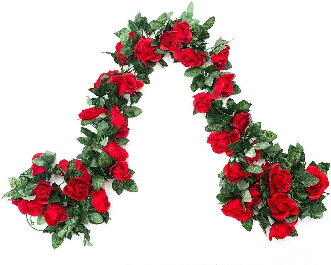 SWSTINLING 2 Pack 16FT Artificial Silk Rose Garland Vine