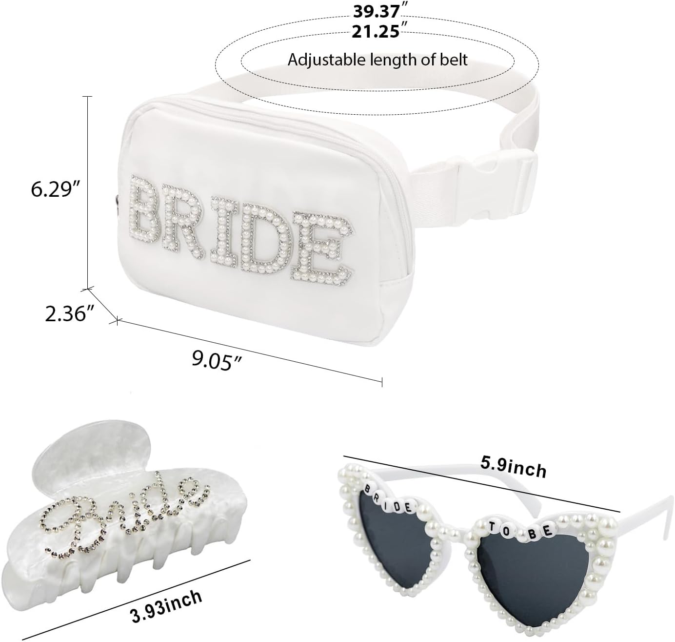 Lamyba Bride Gifts,Bachelorette Gifts for Bride,Pearl Bride Fanny Pack,Hair Claw Clip and Sunglasses,Bride to be Gifts,Bachelorette Party Decorations,Favors,Accessories,Bridal Shower/Wedding Gifts