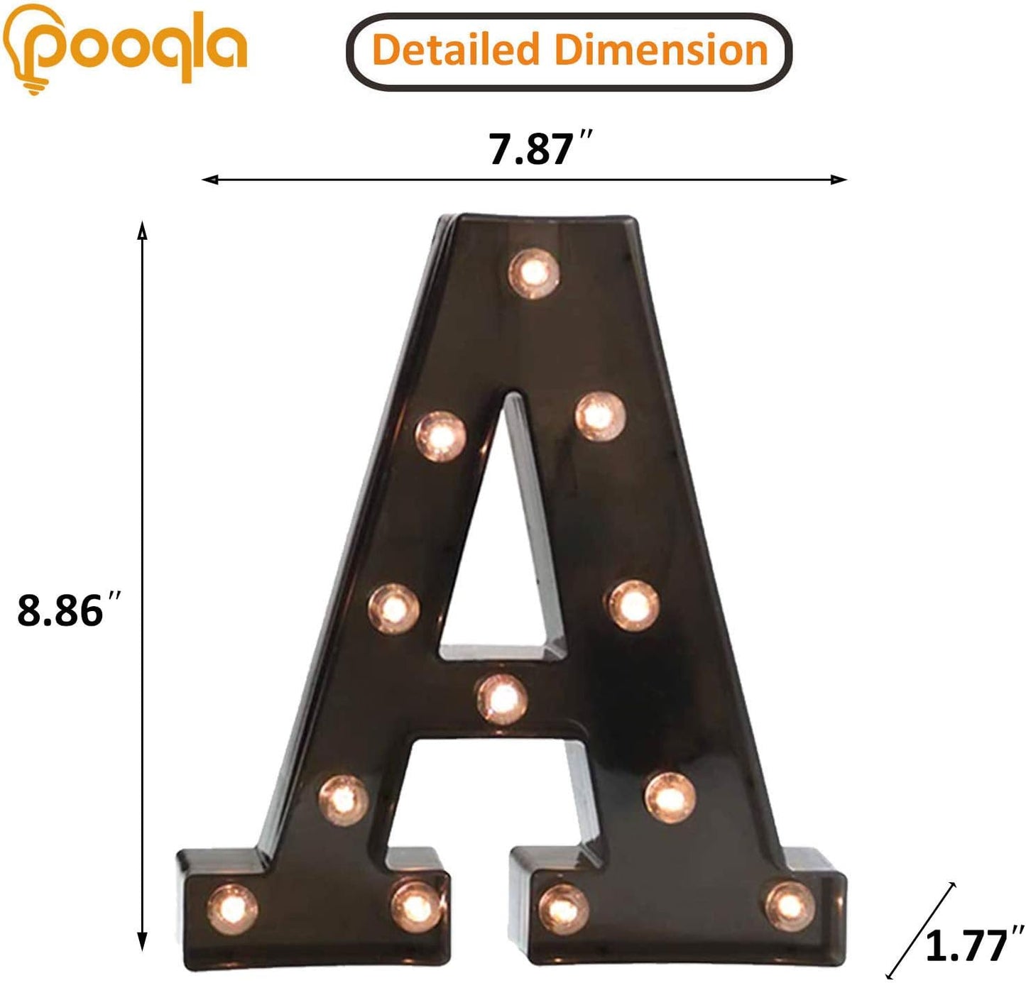 Pooqla Light Up LED Letter Marquee Sign - Alphabet Marquee Letters with Lights for Wedding Birthday Party Christmas Night Light Lamp Home Bar Decoration A, Black