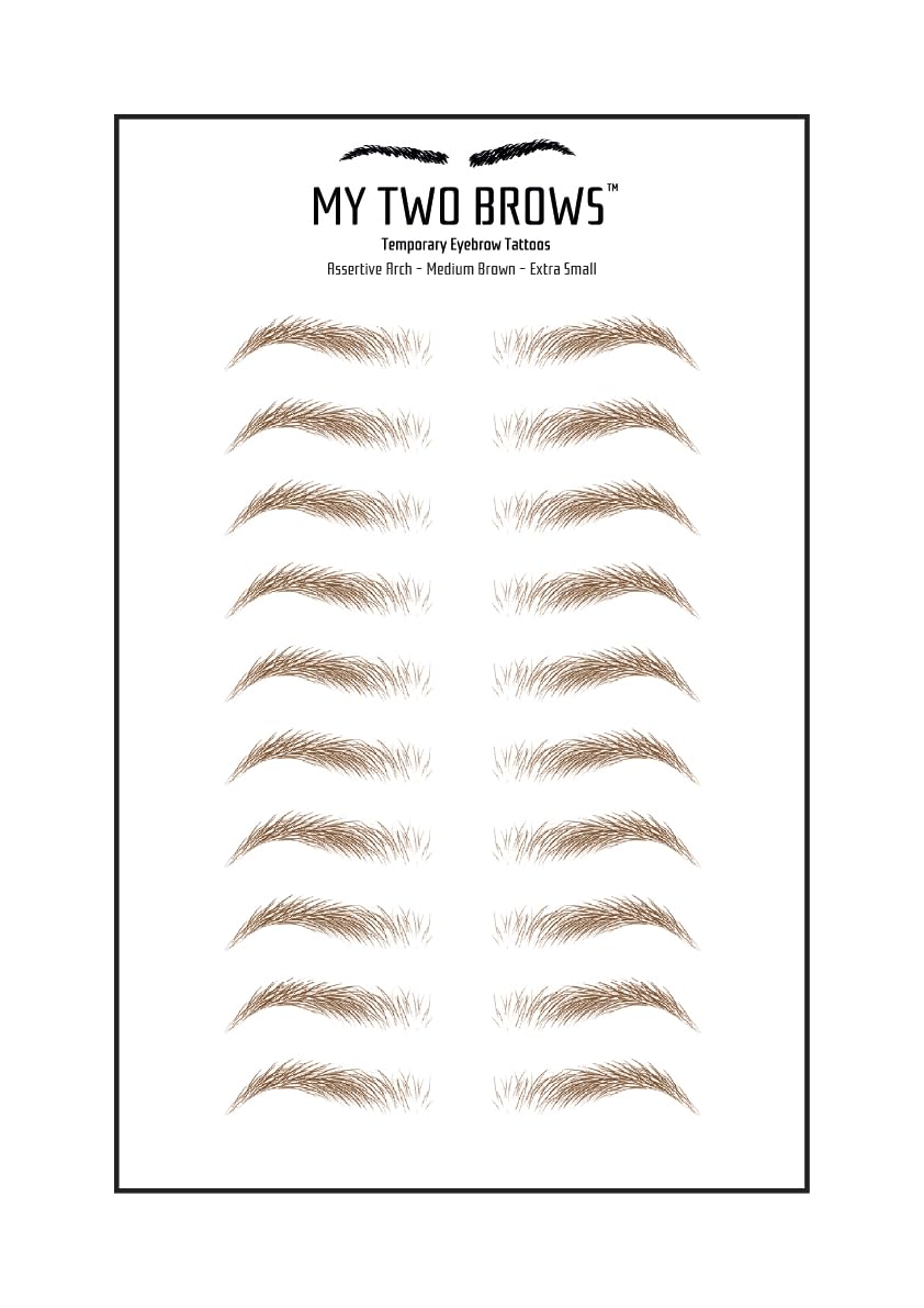 (10 pairs) Medium Brown Temporary Eyebrow Tattoo - Extra Small Size - Waterproof & Smudgeproof - Assertive Arch Style Eyebrow Stickers - Sheet Lasts up to 30 Days - Won't Work on Existing Brows