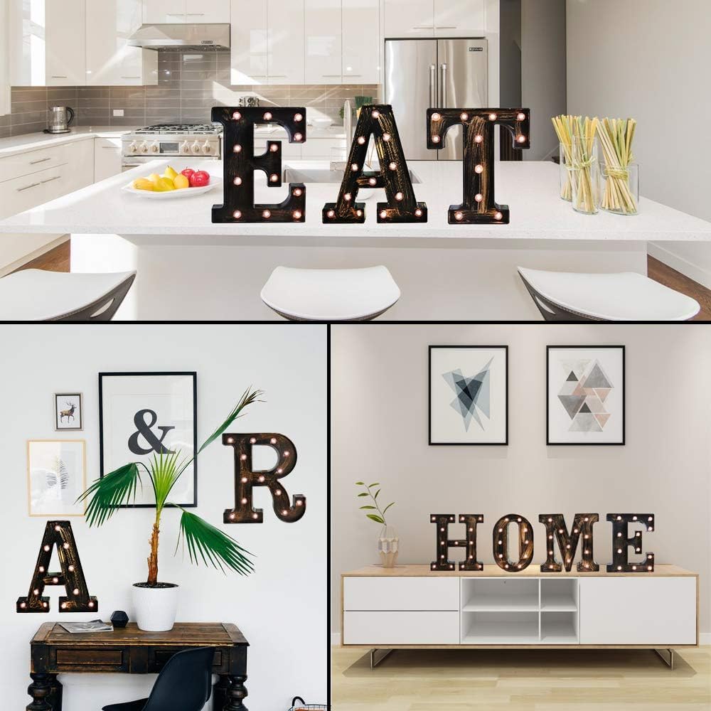 OYCBUZO Golden Black Led Marquee Letter - Industrial, Vintage Style Light Up Alphabet Letter Sign for Cafe Wedding Birthday Party Christmas Lamp Home Bar Initials Decor - W