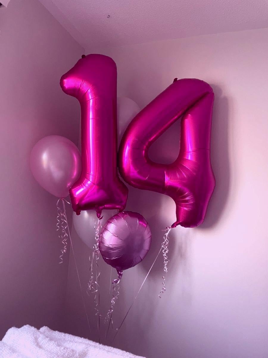 40 Inch Rosy Purple Large Number 4 Birthday Balloon, Giant Number Four 14 24 34 40 44 Balloons, Rosy Purple Foil Mylar Big Balloons for Anniversary Graduation Supplies Decorations