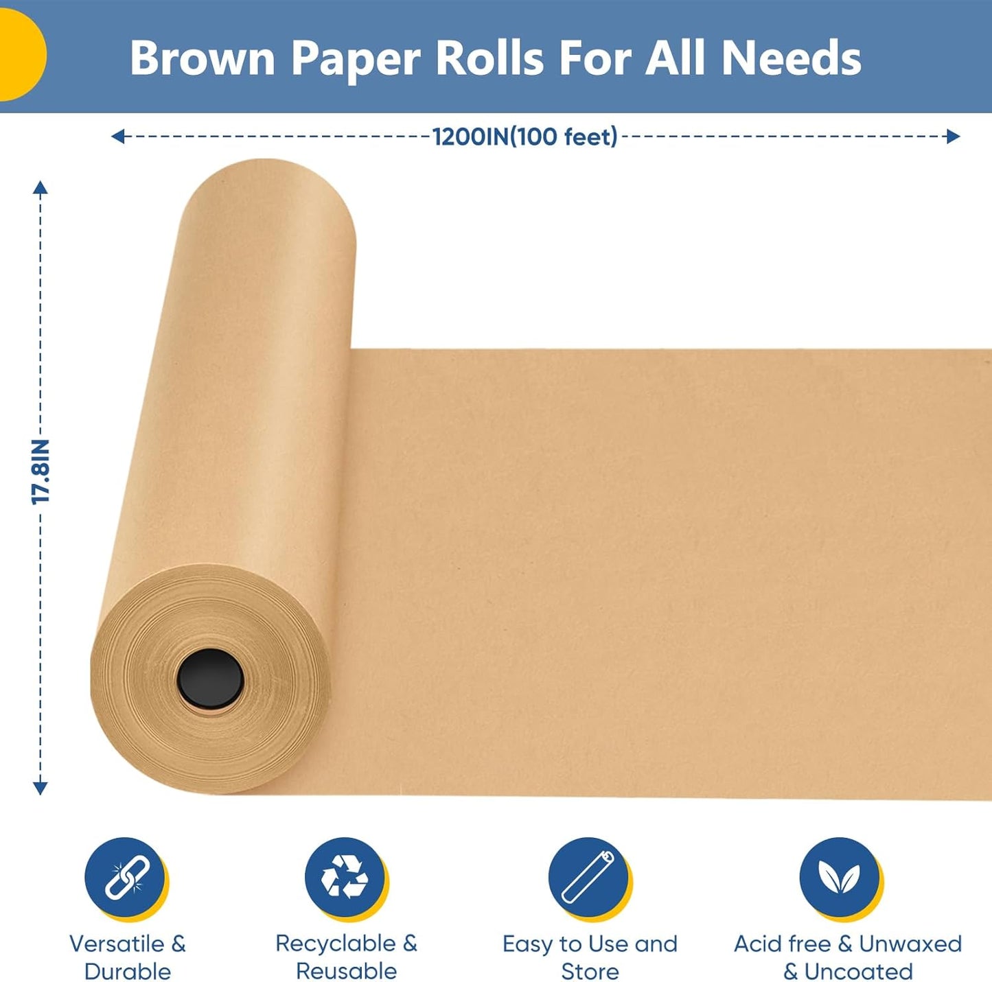 Wrapping Paper, 17.8" x 1200" Brown Kraft Paper Roll Bulletin Board Easel Poster Decorative Kraft Paper, Fathers Day Bouquet Flower Gift Wrap, Table Floor Covering Packing Shipping Moving Supplies