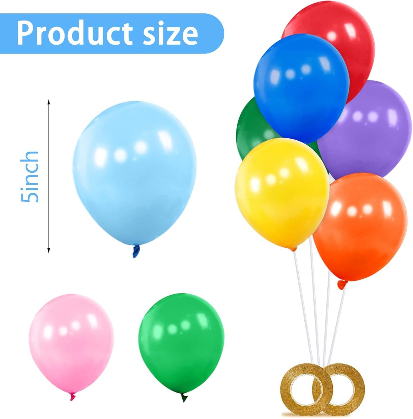 KAWKALSH 200pcs Balloons 5 Inch Assorted Colors, Small Mini Rainbow Latex Balloons for Party Birthday Baby Shower Anniversary Festival Arch Garland Decoration