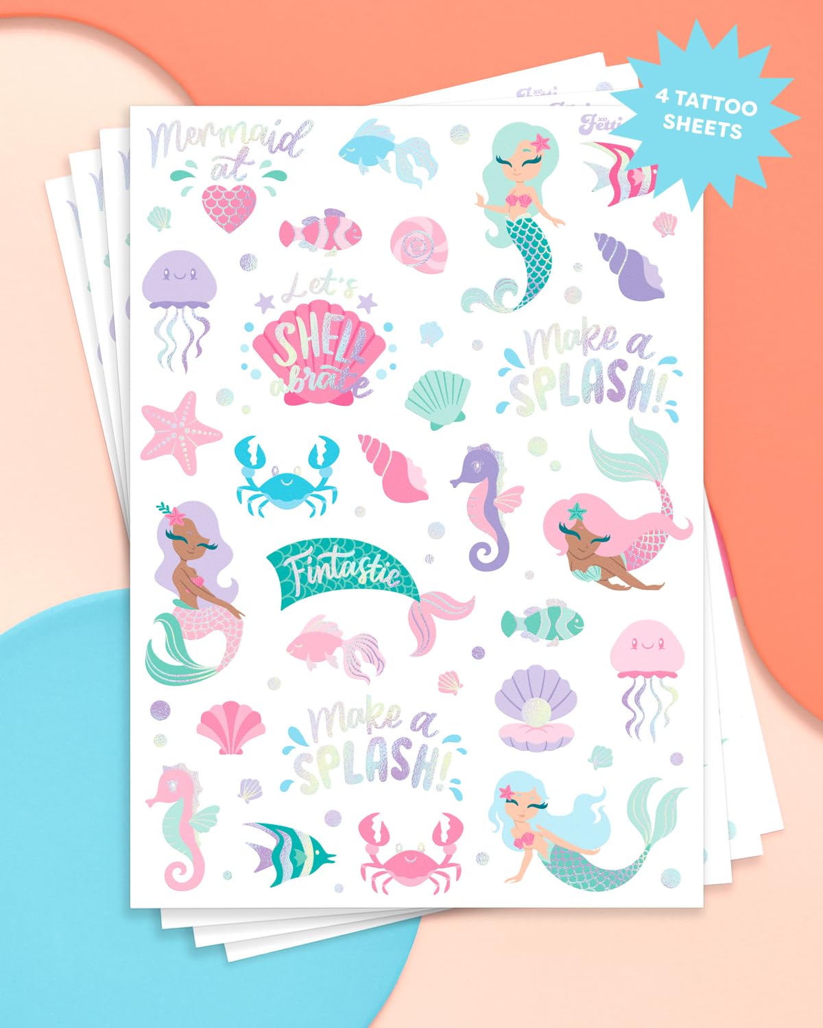 xo, Fetti 112 Mermaid Temporary Tattoos | Kids Party Under The Sea Ocean