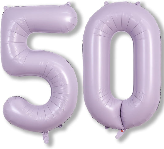 50th Birthday Balloons Pastel Purple for Women, 40 Inch Giant Light Purple Mylar Foil Number 50 Helium Balloons Self Inflating, Lavender Globos Numero 5 & 0 for Anniversary Party Decorations Supplies