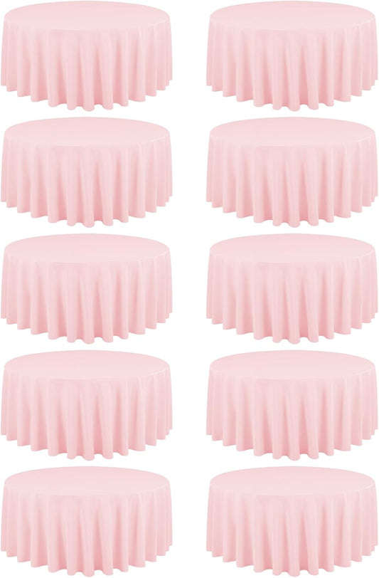 10 Pack Pink Round Tablecloths - 90 Inch, Polyester Table Cover, Stain and Wrinkle Resistant Washable Fabric, Perfect for Wedding Banquet Parties