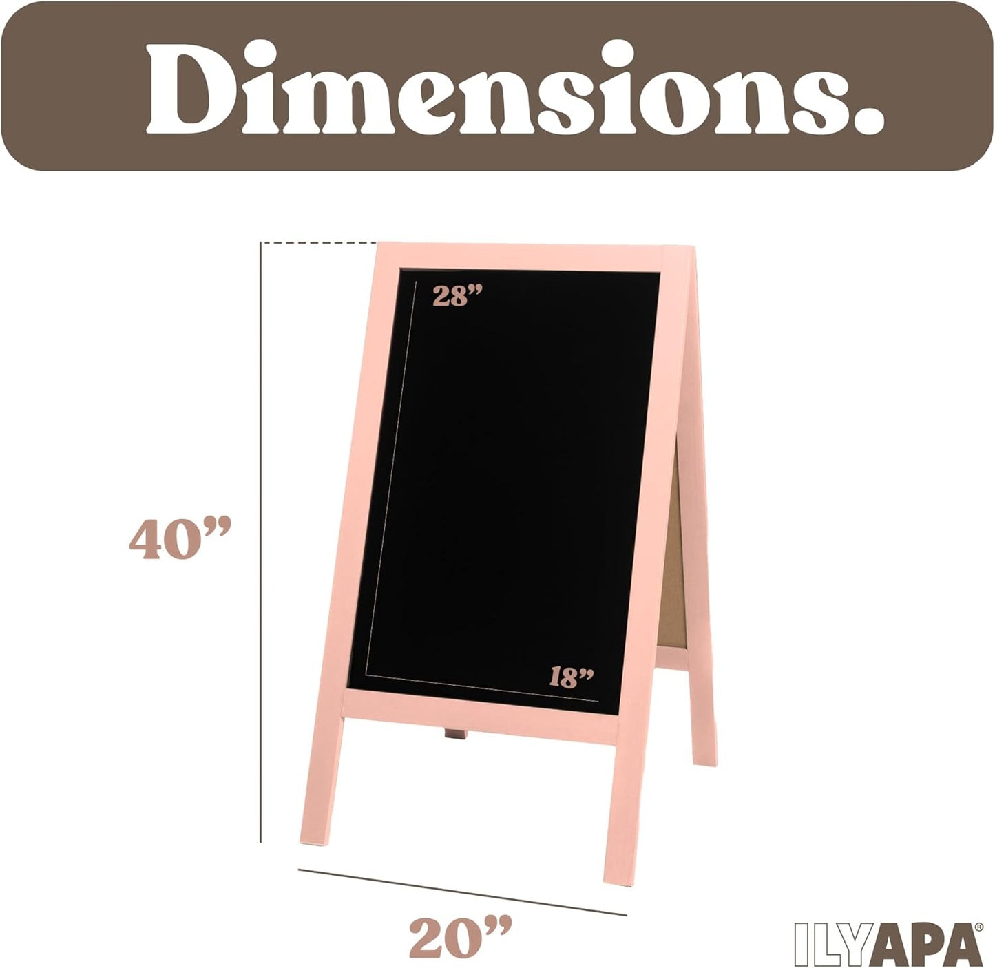 Ilyapa Wooden A-Frame Sign with Eraser & Chalk - 40 x 20 Inches Magnetic Sidewalk Chalkboard – Pink Menu Display for Restaurant, Business Or Wedding
