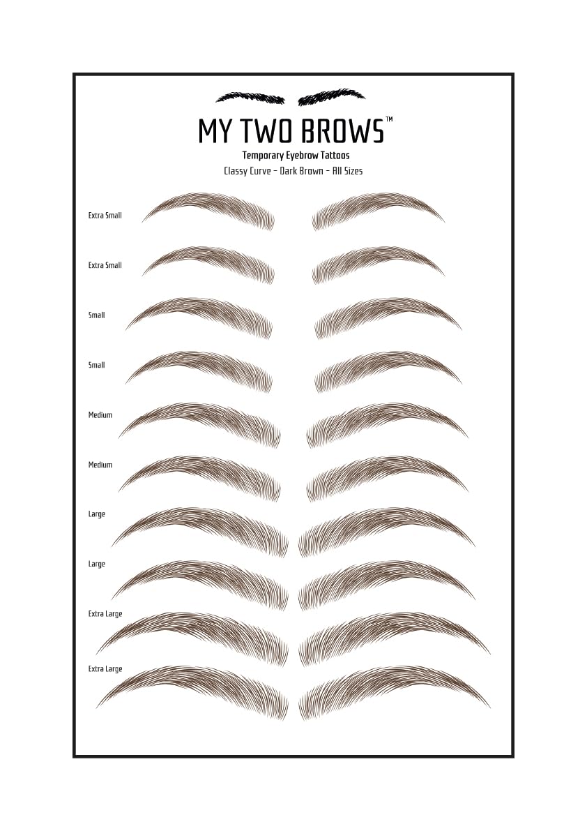 (10 pairs) Dark Brown Temporary Eyebrow Tattoo - Large - Waterproof & Smudgeproof - Classy Curve Style Eyebrow Stickers - Sheet Lasts up to 30 Days - Won't Work on Existing Brows