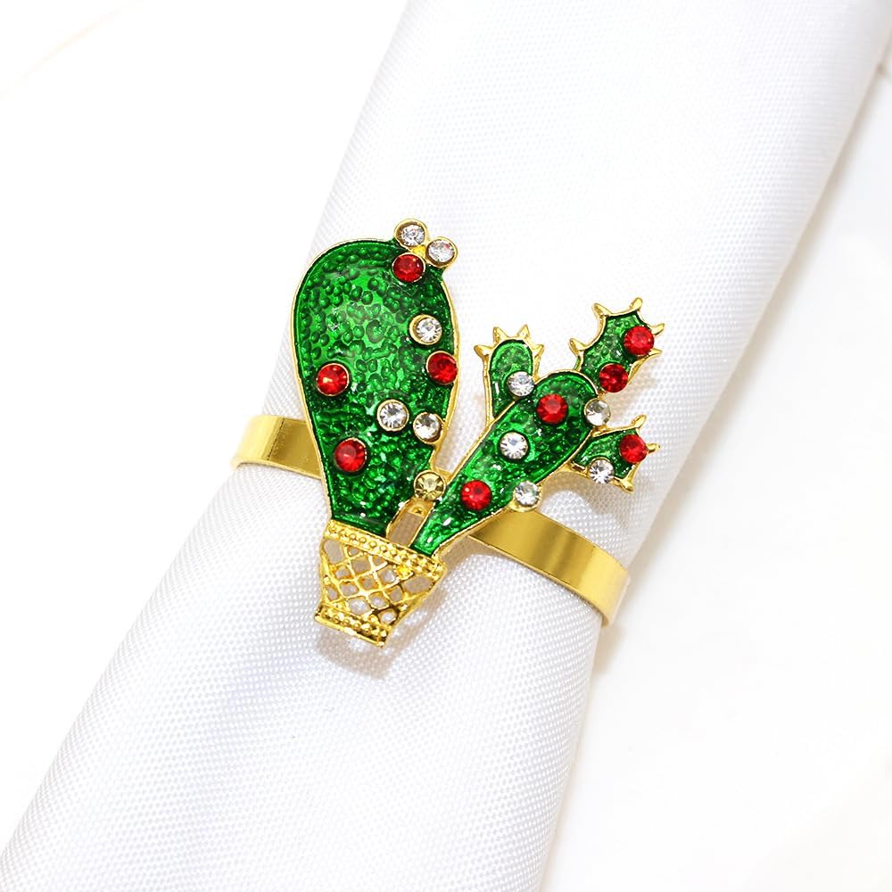 Cactus Napkin Rings Set of 6, Summer Wedding Party Napkin Holder Buckles, Thanksgiving Christmas Napkin Rings (Green, One Size)