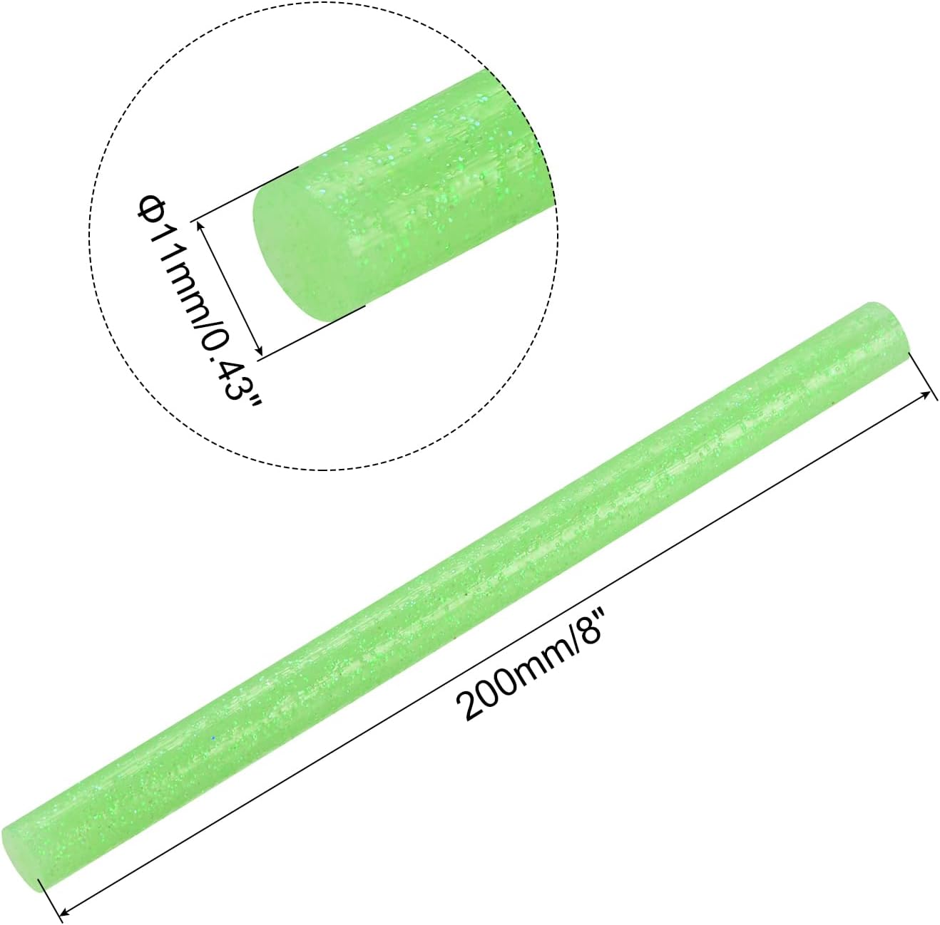 uxcell 20pcs Hot Glue Sticks for Glue Gun 11mm/0.43-inch x 8-inch Mini Hot Melt Adhesive Glue Stick Glitter Light Green