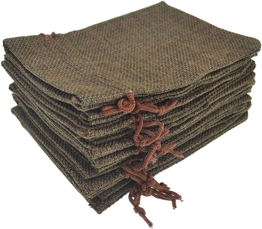 20pcs Burlap Drawstring Gift Bags, Natural Linen Jewelry Pouch for Valentine's Day, Wedding Party and DIY Craft Packing (Coffee, 3.9 x 5.5)