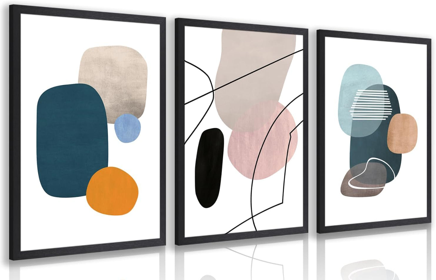 IAFWZX Wood Framed Abstract Geometric Wall Art, Orange Blue Beige Color Block Wall Decor, Modern Minimalist Canvas Painting, Neutral Boho Colorful Geometric Aesthetic Picture for office 16"x24"x3