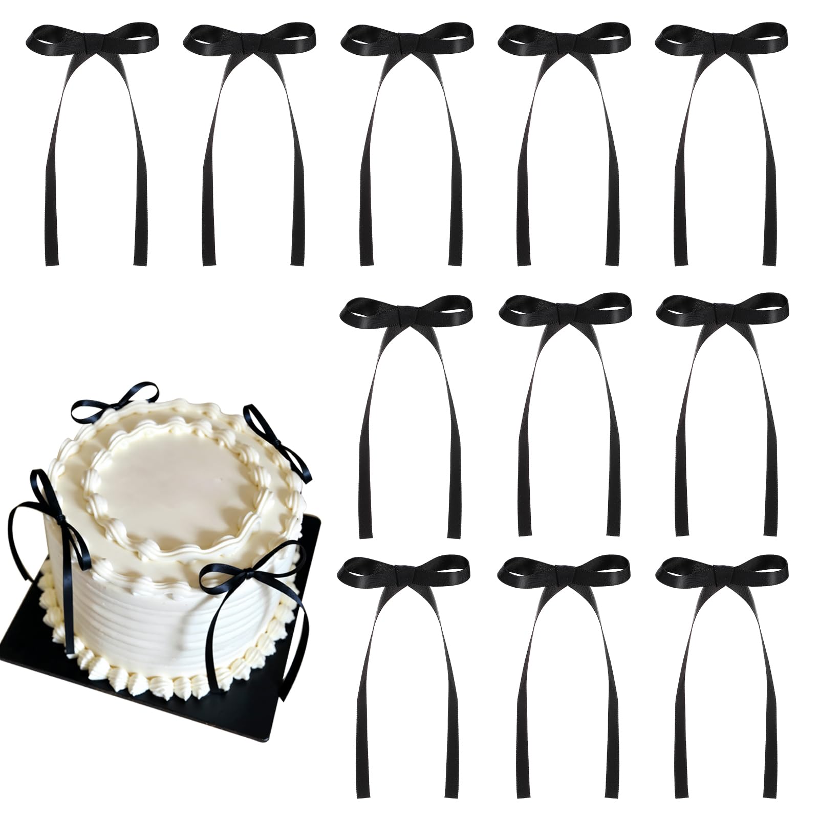 30 Pack Bow Cake Toppers Black Ribbon Bows for Cake Back to School Decor