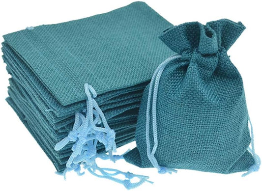 Burlap Bags with Drawstring, 2.7x3.5 Inch Jute Sacks Jewelry Candy Pouch Christmas Wedding Party Favor Gift Bags 20pcs (Peacock Blue)