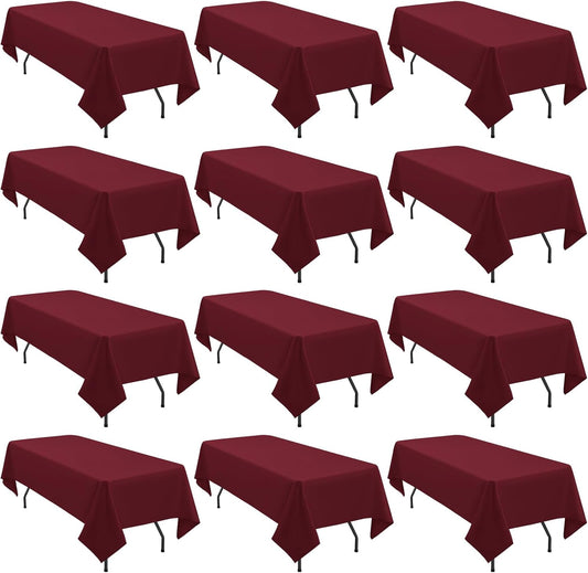 12 Pack Polyester Tablecloth Rectangle Tablecloth 60 x 102 Inch Burgundy Tablecloth for 6 Ft Rectangle Tables, Washable Fabric Table Covers Polyester Table Clothes for Wedding Parties Banque