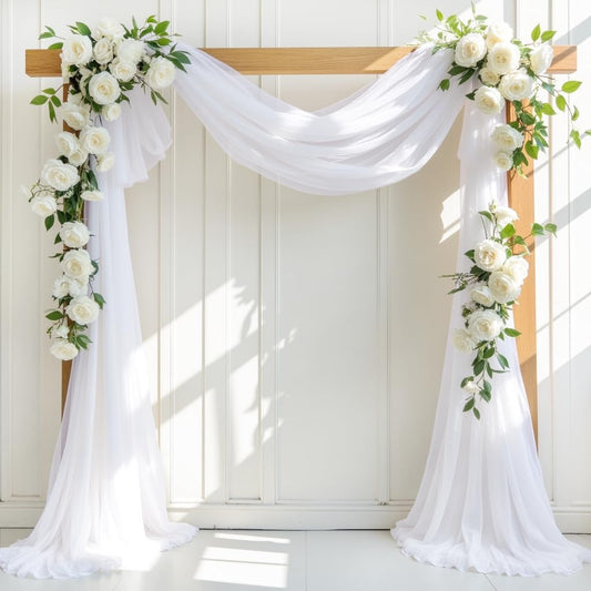 White Wedding Arch Draping Fabric 2 Panels 30'' x 18FT Sheer Chiffon Arch Drapery for Photo Booth Bridal Shower Baby Shower Church Decor Newborn Photography Christening Outdoor Party