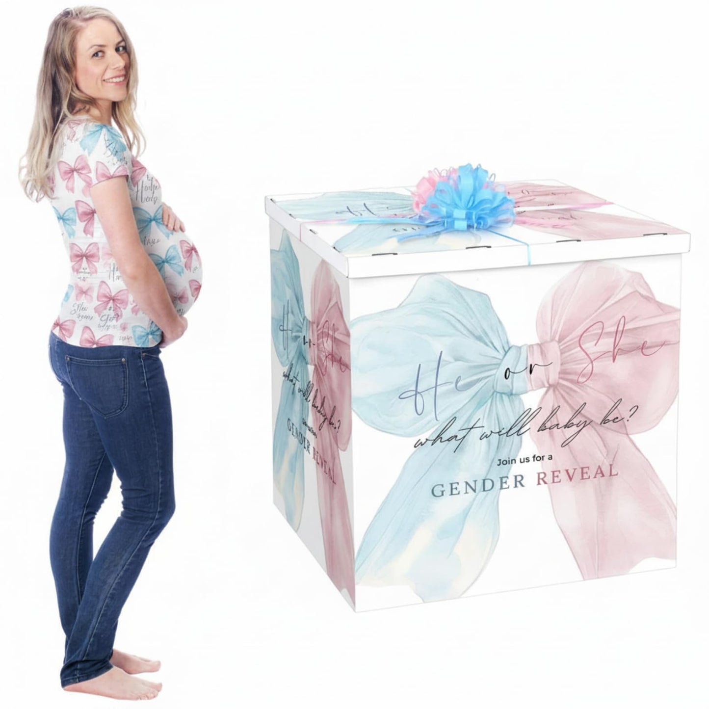 AmazingSpark 28in Giant Gender Reveal Gift Box with Lid Kit Oversized Gender Reveal Balloon Box