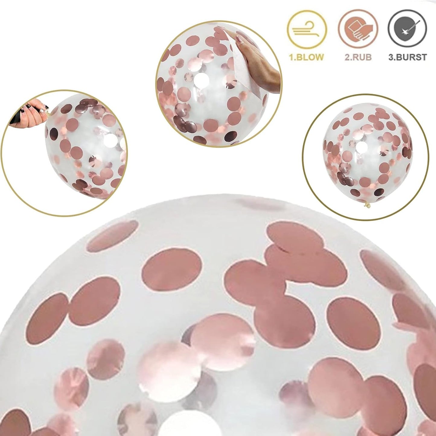 Rose Gold & White Balloons - Pack of 30, 12 Inch Pearl Rose Gold & White Confetti Latex Party Balloons for Girls, Women, Wedding, Birthday, Valentine's Day, Bridal Shower Decoration