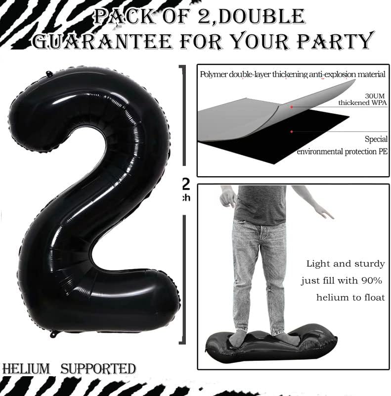 GOER Black Foil Balloons Number 2,Huge Number Balloons for 2nd Birthday Party Supplies Anniversary Decorations (3 pcs,42 inch,32 inch,16inch)