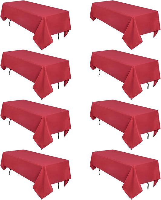 8 Pack Red Tablecloth 60 x 84 Inch Rectangular Tablecloths for 4 Foot Rectangle Tables, Wrinkle Resistant Red Table Cloth Washable Polyester Fabric Table Covers for Buffet Wedding Party Banquet
