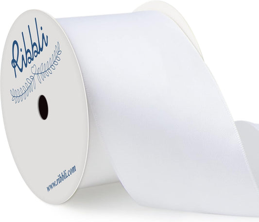 Ribbli White Double Faced Satin Ribbon, 2” x Continuous 10 Yards,Use for Bows Bouquet,Gift Wrapping,Floral Arrangement,Wedding Decoration