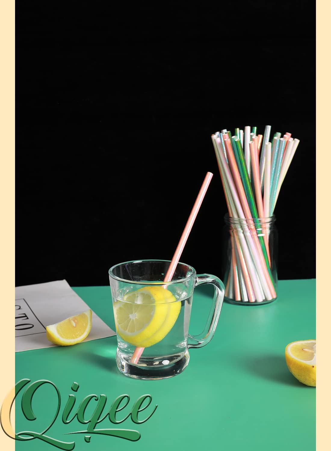 150pcs Iridescent Paper Straws for Drinking Disposable Sraws Disposable Straws Bulk（5 Color Muli） qiqee
