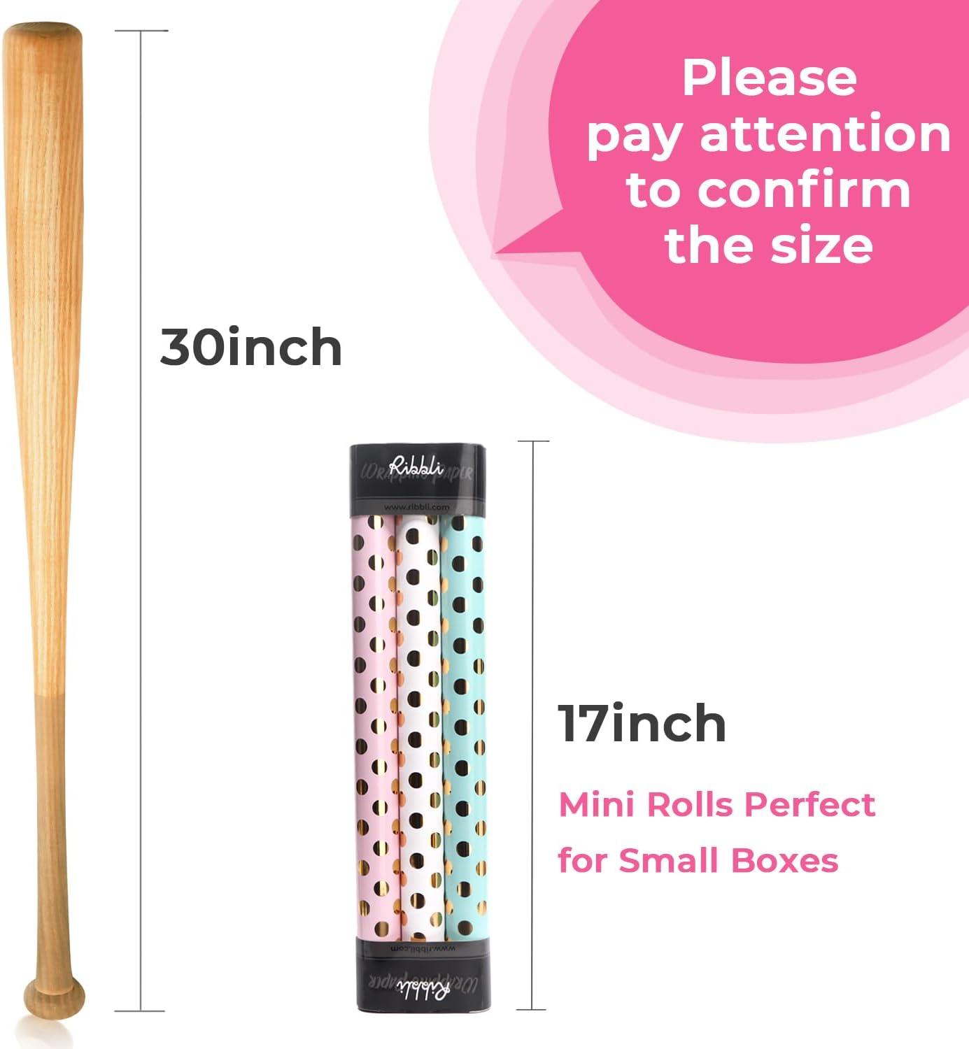 Ribbli Birthday Wrapping Paper Polka Dots Gift Wrap for Baby Shower Roll, 3 Rolls Pink White Blue Dots Pattern with Gold Foil - 17 inch x 120 inch(10feet) Per Roll