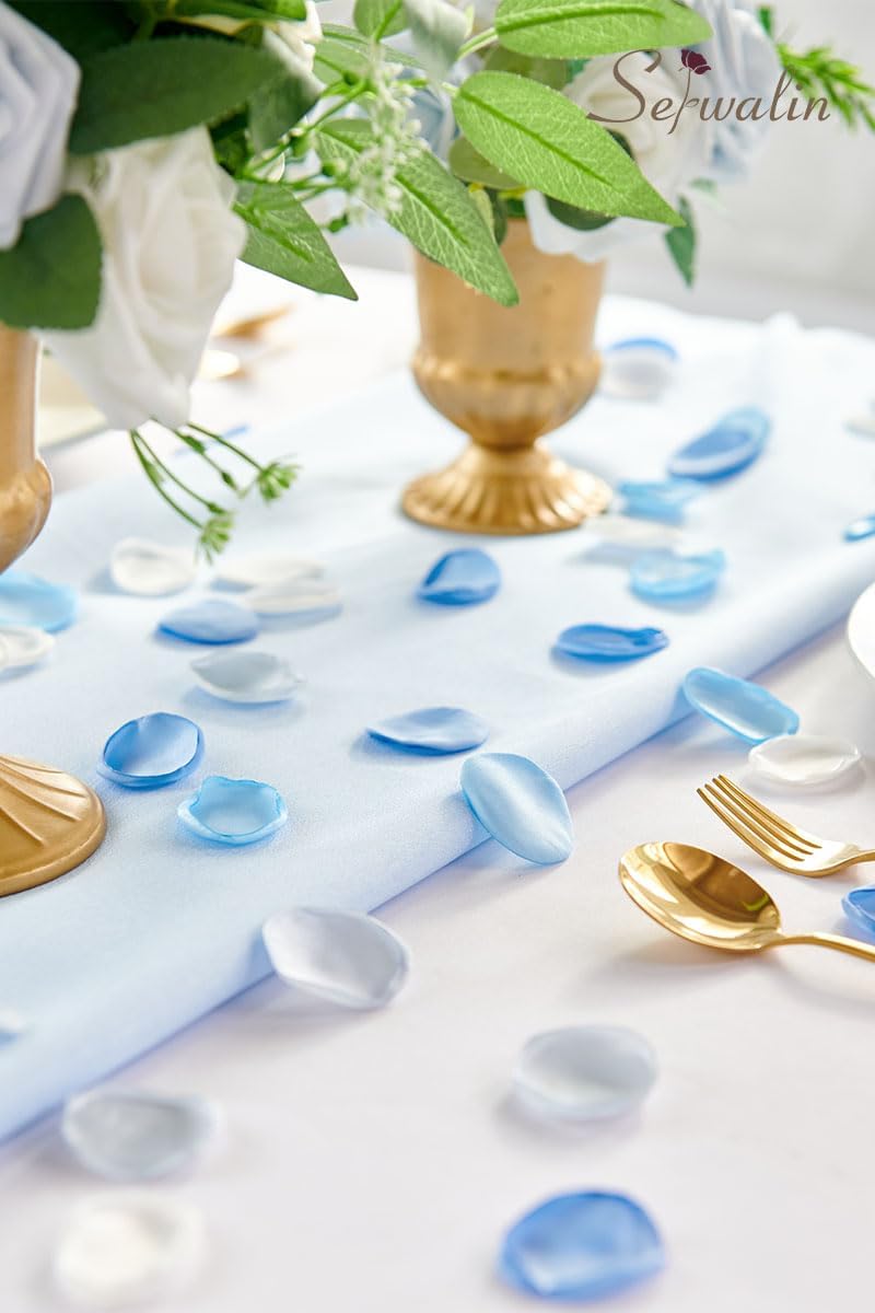 Serwalin 300Pcs Silk Rose Petals Flower Petals for Christmas Weddings Proposal Blue and White Petals Flower Girl Petals Aisle Flower Girl Basket Runner Bridal Shower Table Decor (3 Color Mixes)