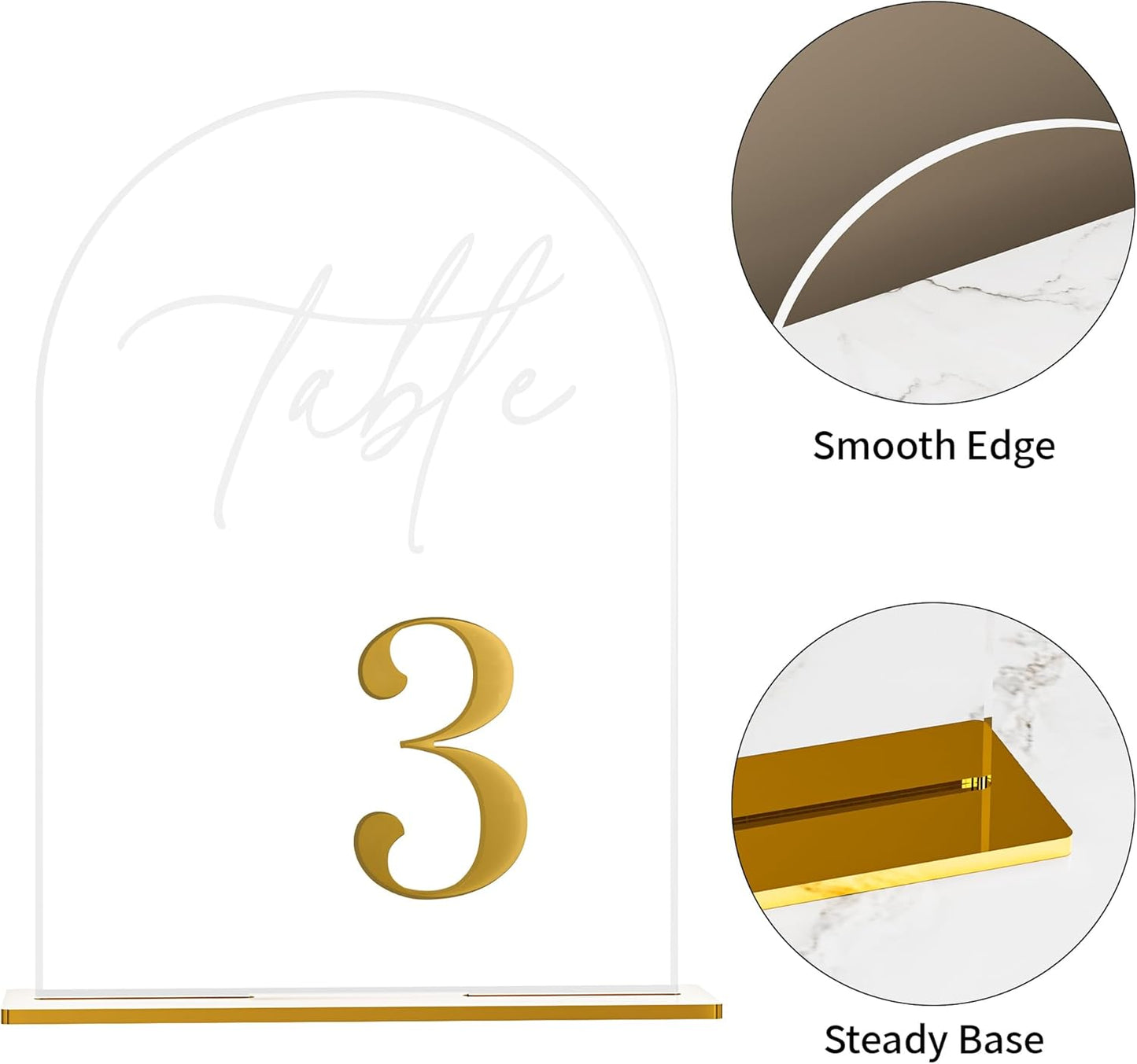 Arch Wedding Table Numbers 1-20 w/Stand, Gold 3D Table Numbers for Reception - 5.5" X 7" Elegant Acrylic Arch Sign with Holder, Perfect for Wedding, Anniversary, Banquet, and Event Decor
