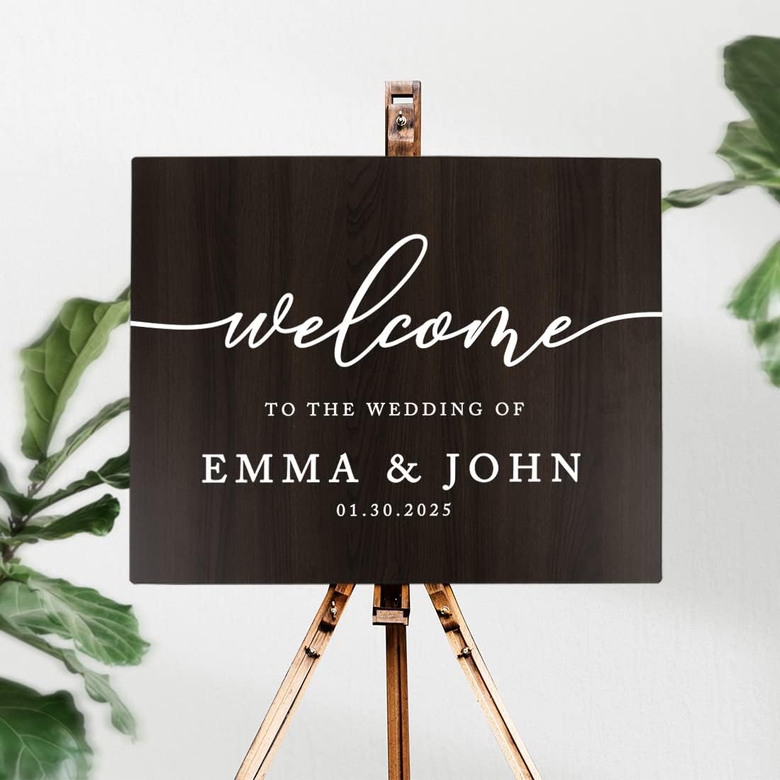 Andaz Press Large Wooden Welcome Sign for Wedding, Rustic Welcome Sign 16" x 20" Custom Names & Date, Woodland Wedding Signage, Dark Walnut MDF Wood Finish Wedding Reception Indoor Outdoor Signs