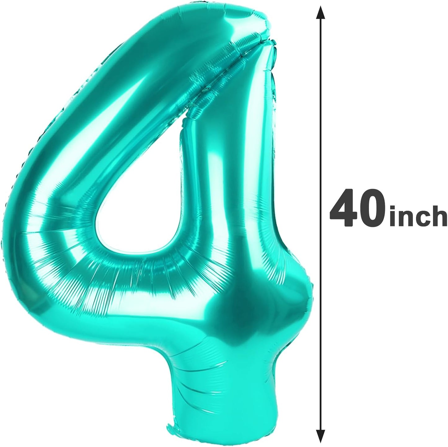 40 Inch Teal Blue Large Number 4 Birthday Balloon, Giant Number Four 14 24 34 40 44 Balloons, Teal Blue Foil Mylar Big Balloons for Anniversary Graduation Supplies Decorations