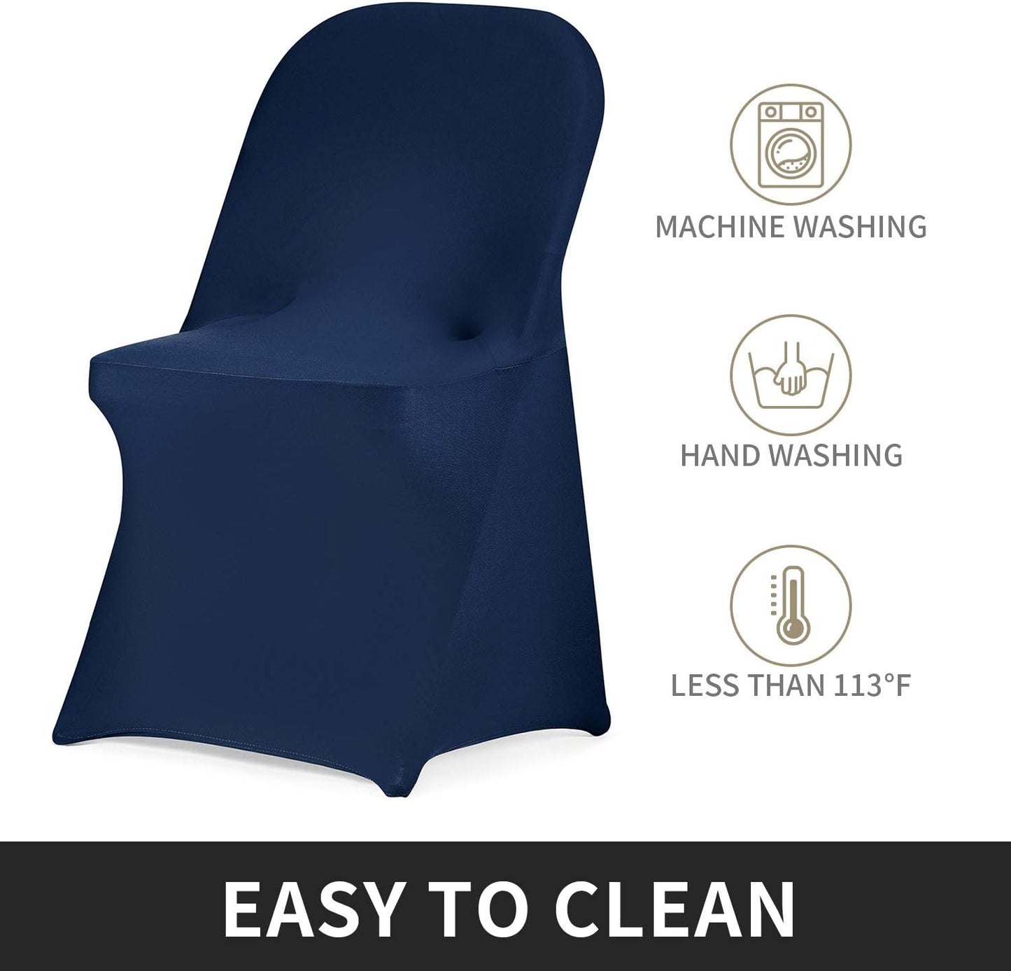 Peomeise Stretch Spandex Folding Chair Cover for Wedding Party Dining Banquet Event (Navy,25pcs)