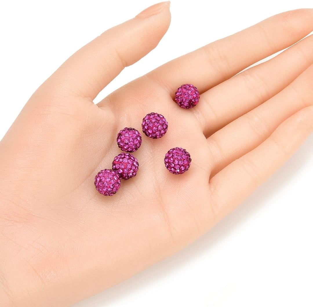 100pcs Adabele Grade A Suncatcher Crystal Rhinestone Pave Loose Beads 10mm Fuchsia Pink Polymer Clay Disco Ball Spacers Compatible with Shamballa All Craft Jewelry Making DB10-22