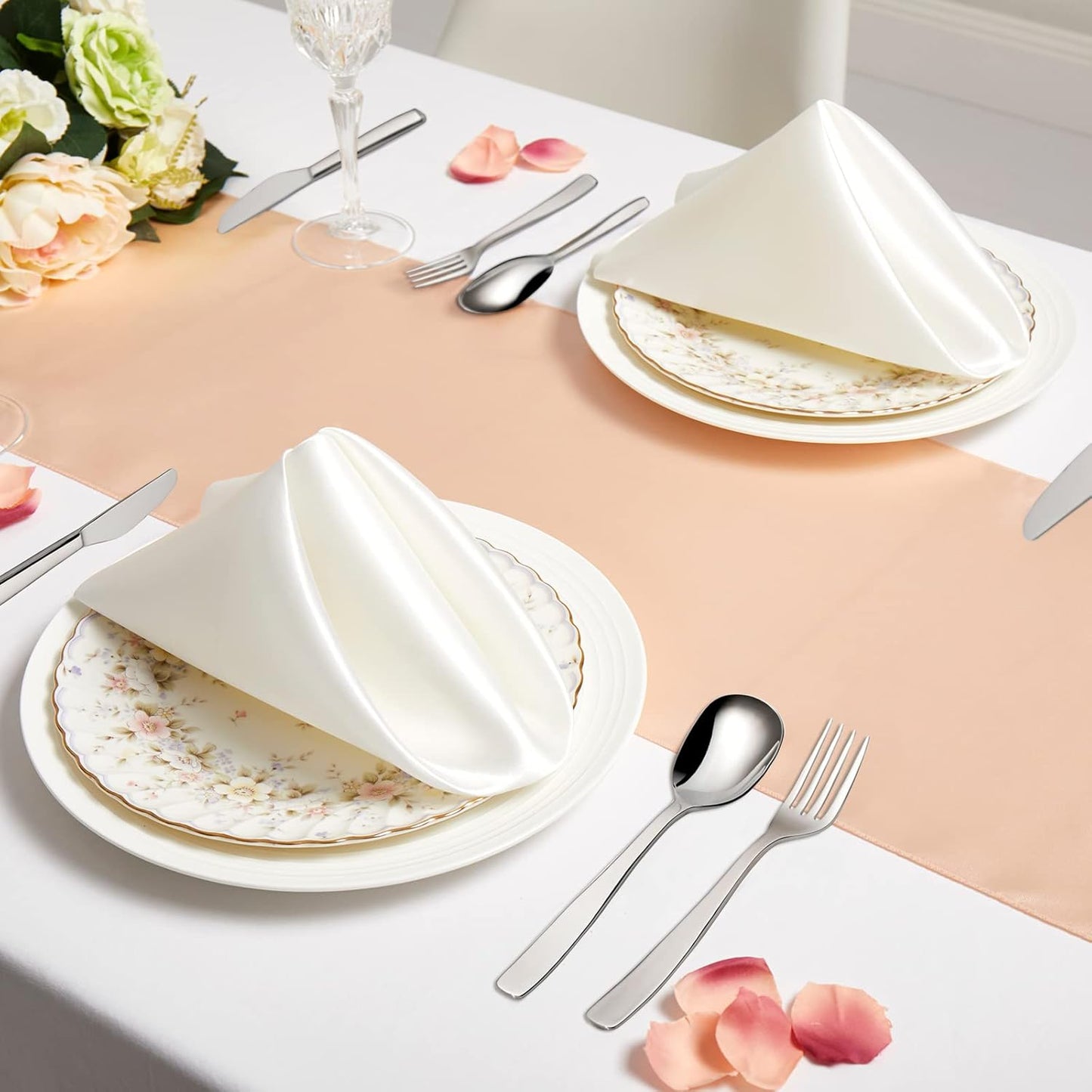 Horbaunal 30 Pack Ivory Satin Napkins 17 x 17 Inch, Square Soft Table Dinner Napkins, Silky Cloth Napkins Table Decoration for Weddings Banquets Parties