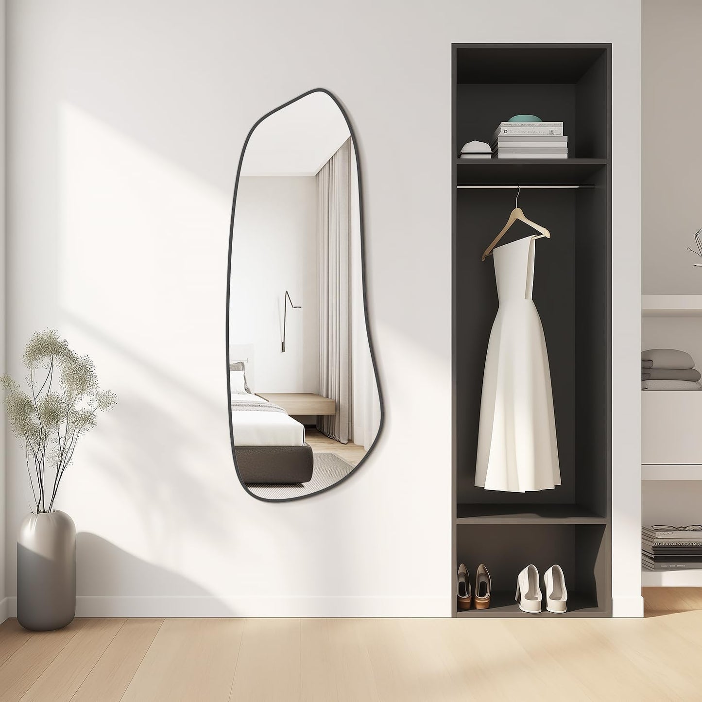 WallBeyond Irregular Wall Mirror, Asymmetrical Mirror Wall Mounted with Black Framed for Living Room, Bathroom, Bedroom, Entryway Wall Decor, 46"×18", Black