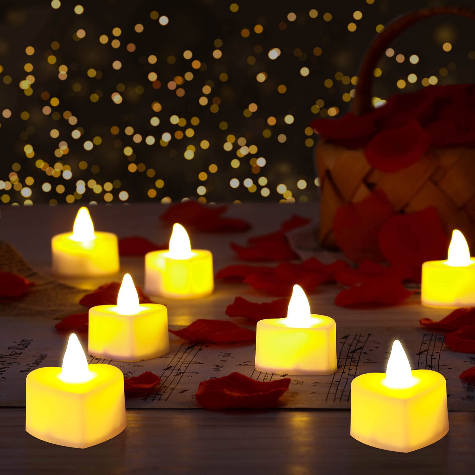 cridoz 2000 Pieces Artificial Rose Petals with 24 LED Tea Lights Candles, Romantic Decorations