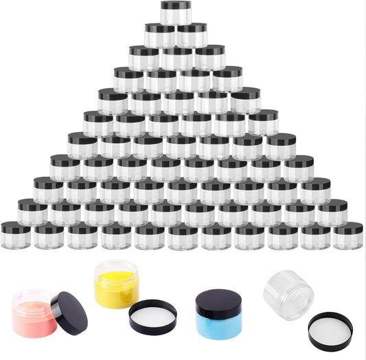 80 Packs 4 OZ Transparent Plastic Jars with black Lids, Body Butter Containers, Cosmetic Containers jars for Kitchen Ingredients, beads, sequins, Lotion, Cream, DIY Crafts and More by KUKLIPJIM.
