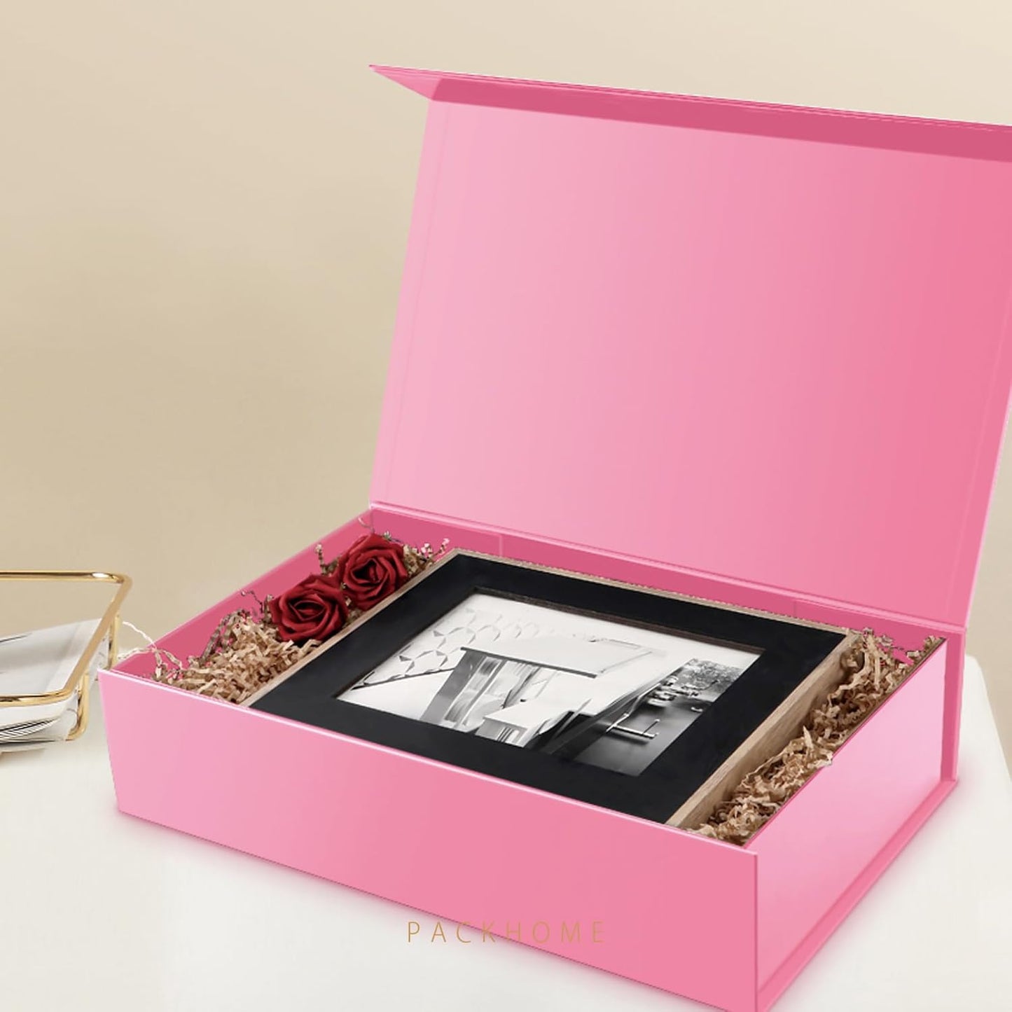 PACKHOME 6 Extra Large Gift Boxes 17.5x11.3x4.3 Inches, Sturdy Shirt Boxes with Magnetic Lids for Clothes and Large Gifts (Glossy Pink)