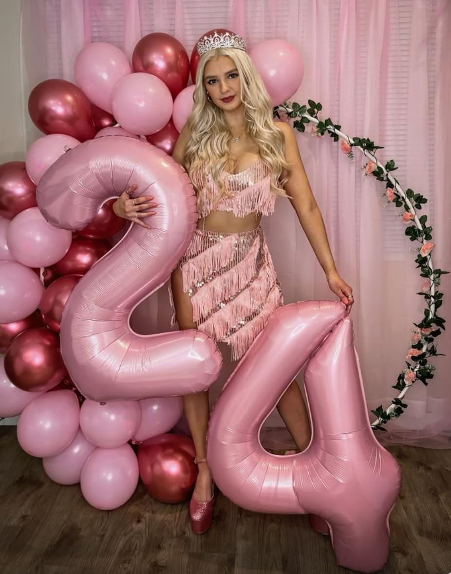 40 Inch Big Pearlescent Pink Number 2 Balloon Birthday Decoration, Number 2 Helium Balloon 12 20 22 23 24 26 28 32 42 Celebration, Boy Girl Baby Anniversary Party Graduations Supplies Decorations