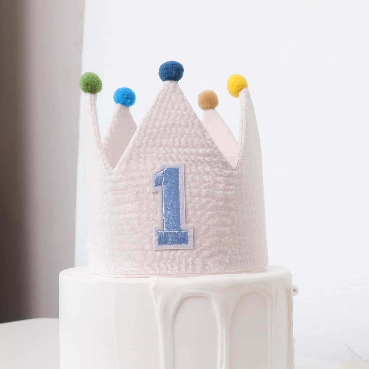 Muslin Crown Hat 1-3 Birthday For Baby Boy Girl Party Decoration Blue Pink Headband